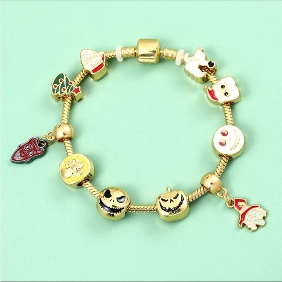 Silver Plated Gold Tone Nightmare Before Christmas Themed Charm Bracelet - Picture 2 of 5